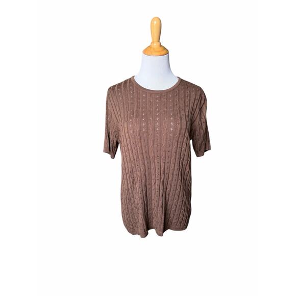 VTG 90's NWT Brown Talbots 100% Silk Cable Knit Button Up Cardigan W/ Top- Sz M - Picture 4 of 9
